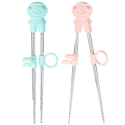 2 Pairs training chopsticks Learning Chopstick Helper Reusable Stainless Steel for Beginner Chopsticks Pink Blue