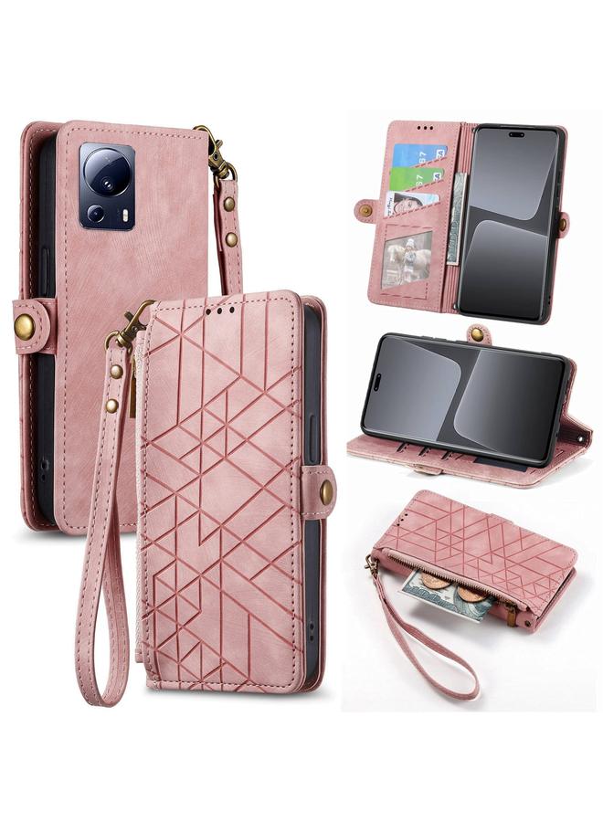erorex Case For Xiaomi 13 Lite Geometric Zipper Wallet Side Buckle Leather Phone Case - Image 1