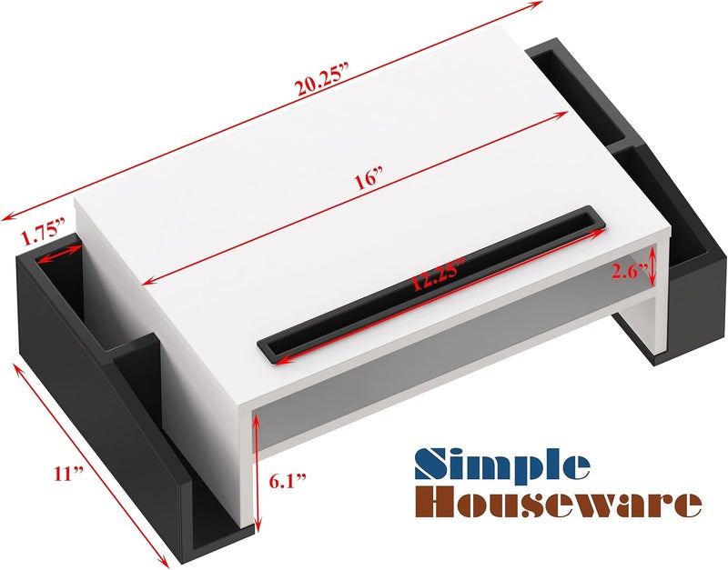 Simple Houseware Desk Monitor Stand Riser with Adjustable Organizer Tray, Dual Tone - Black / White - Image 4