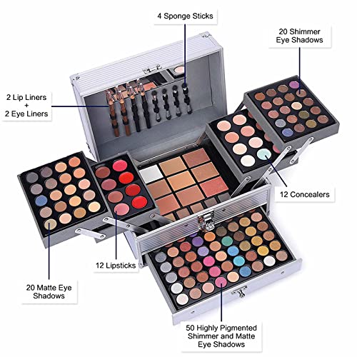 Miss Rose 132 Color All In One Makeup Kit,Professional Makeup Case,Makeup Set for Teen Girls,Makeup Palette,Multicolor Eyeshadow Kit(006N2-Silver) - Image 2