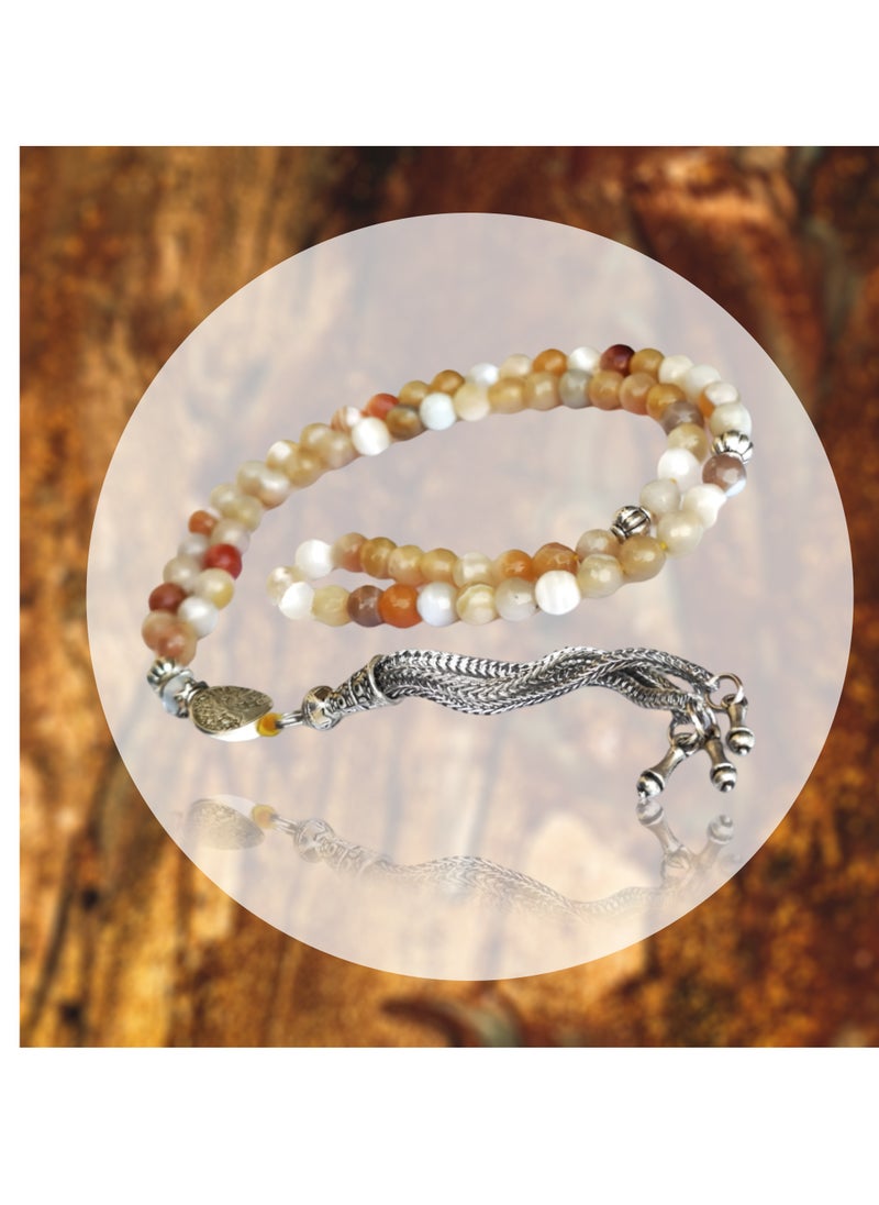 JADWAR - Brazilian agate rosary, 66 beads, features small, elegant, wavy agate beads, size 6 ml, beautiful and unique appearance. - Image 1