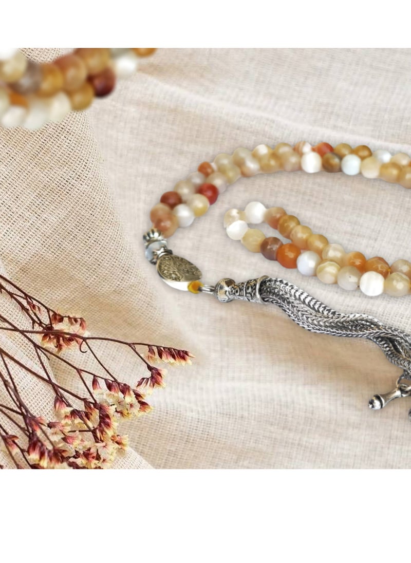 JADWAR - Brazilian agate rosary, 66 beads, features small, elegant, wavy agate beads, size 6 ml, beautiful and unique appearance. - Image 1