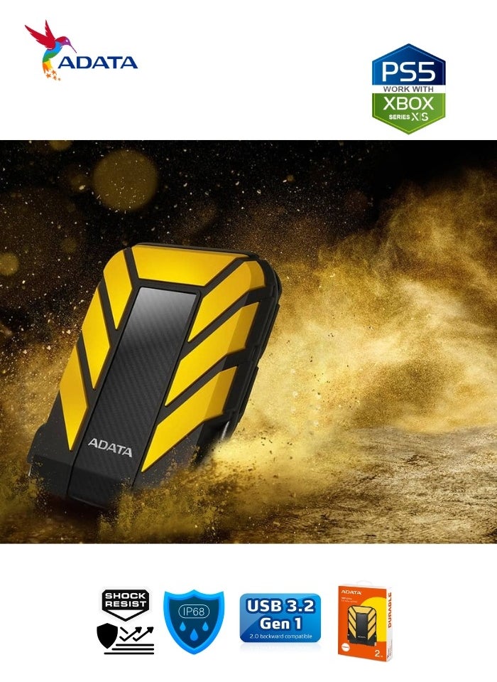 ADATA HD710 Pro DURABLE 2TB External HDD | Fast Data Anti-Shock Hard Drive | Compatible with PS5 XBOX | Shockproof Waterproof | Yellow  - Image 5