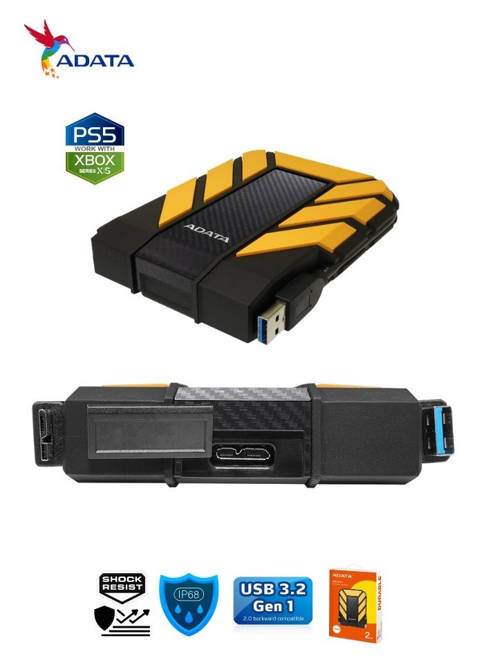 ADATA HD710 Pro DURABLE 2TB External HDD | Fast Data Anti-Shock Hard Drive | Compatible with PS5 XBOX | Shockproof Waterproof | Yellow  - Image 4