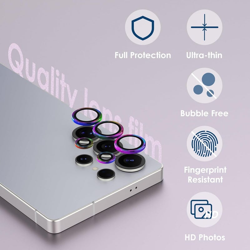 Simpeak 2Pack Camera Lens Protector Compatible with Samsung Galaxy S25 Ultra 2025 Individual 9H Tempered Glass Camera Metal Case for S25 Ultra Installation Tray Colorful - Image 3