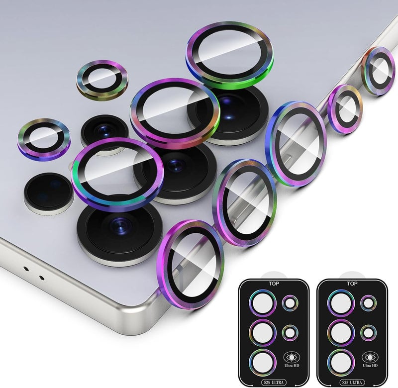 Simpeak 2Pack Camera Lens Protector Compatible with Samsung Galaxy S25 Ultra 2025 Individual 9H Tempered Glass Camera Metal Case for S25 Ultra Installation Tray Colorful - Image 1