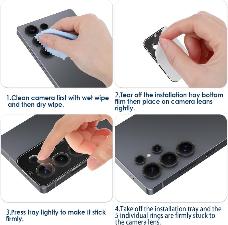 Simpeak 2Pack Camera Lens Protector Compatible with Samsung Galaxy S25 Ultra 2025 Individual 9H Tempered Glass Camera Metal Case for S25 Ultra Installation Tray Colorful - Image 4