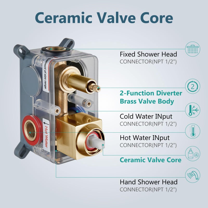 Aolemi Shower System with Rainfall Shower Head and Handheld Wall Mount,High Pressure Shower Faucet Set Fixture Combo with 2 in 1 Handheld Spray Rough-in Valve,12 Inch Shower Head Brushed Gold - Image 5