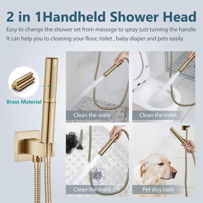 Aolemi Shower System with Rainfall Shower Head and Handheld Wall Mount,High Pressure Shower Faucet Set Fixture Combo with 2 in 1 Handheld Spray Rough-in Valve,12 Inch Shower Head Brushed Gold - Image 4
