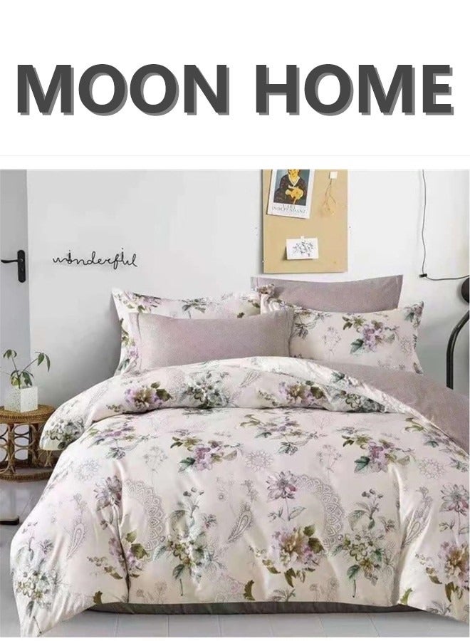 MOON HOME King/Queen/Single size Soft and Breathable Microfiber Hypoallergenic Beautiful Design Duvet Cover Set ,set includes 1 Comforter Cover, 1 Fitted Bedsheet, 4 Pillowcases  - Image 1