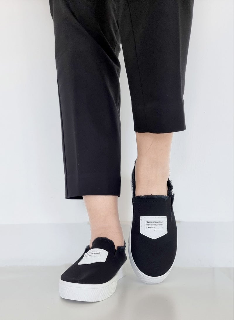 Fashion Unisex  Shoes Round Toe Trainers Solid Color Black Shoes Comfortable Soles Slip-On Simple Flats Fashion Sneakers - Image 4