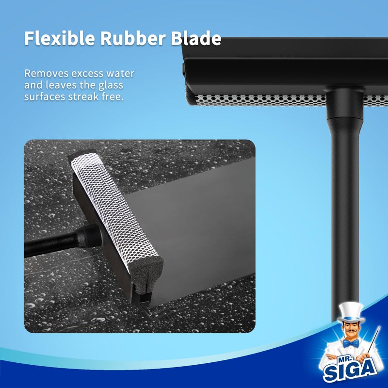 Mr Siga MR.SIGA Professional 2-in-1 Car Window Squeegee and Sponge Scrubber for Cleaning and Washing, Rubber Blade Cleaner With Handle, Black - Image 4