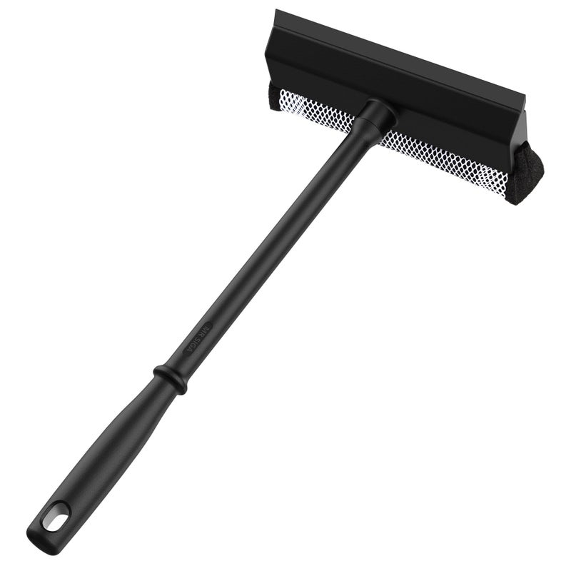 Mr Siga MR.SIGA Professional 2-in-1 Car Window Squeegee and Sponge Scrubber for Cleaning and Washing, Rubber Blade Cleaner With Handle, Black - Image 1