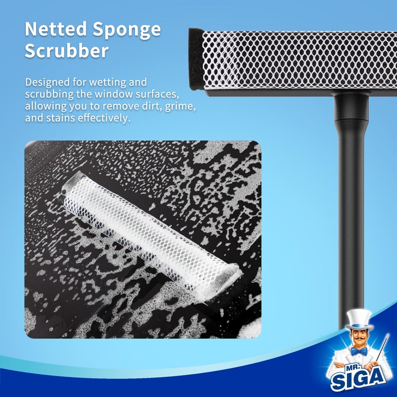 Mr Siga MR.SIGA Professional 2-in-1 Car Window Squeegee and Sponge Scrubber for Cleaning and Washing, Rubber Blade Cleaner With Handle, Black - Image 5