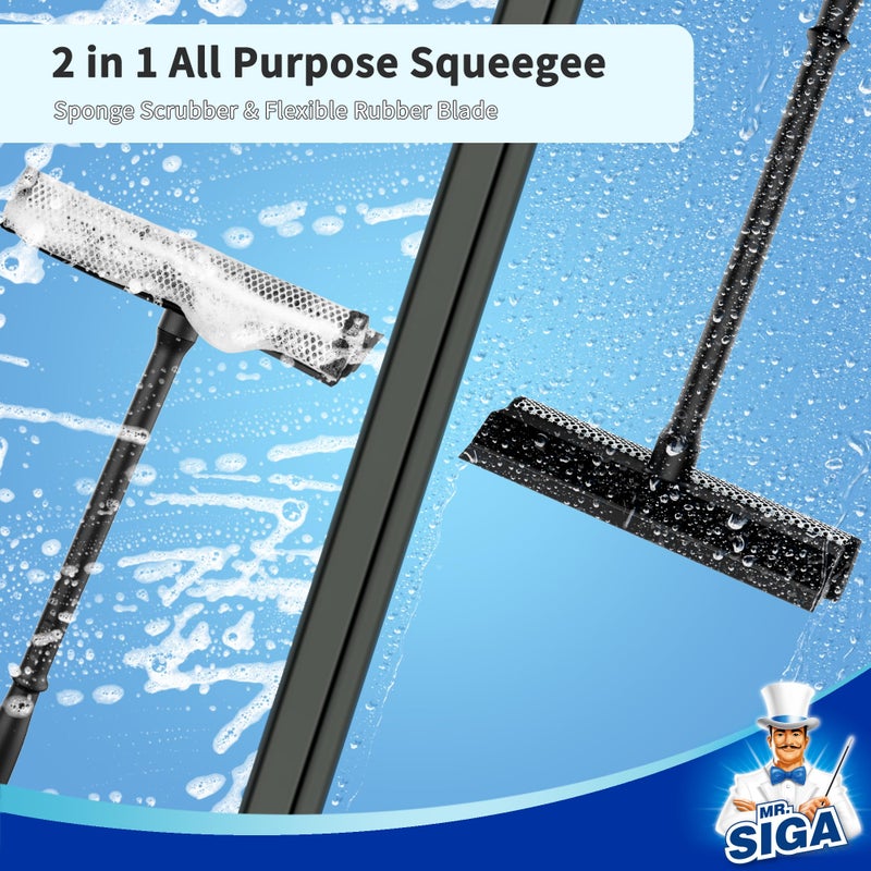 Mr Siga MR.SIGA Professional 2-in-1 Car Window Squeegee and Sponge Scrubber for Cleaning and Washing, Rubber Blade Cleaner With Handle, Black - Image 3