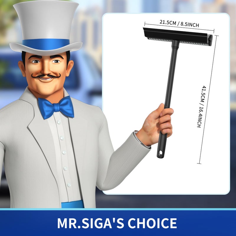Mr Siga MR.SIGA Professional 2-in-1 Car Window Squeegee and Sponge Scrubber for Cleaning and Washing, Rubber Blade Cleaner With Handle, Black - Image 2