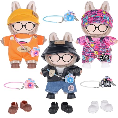 iBayda Total 3 Sets Doll Clothes Outfits Accessories Playset for 17cm Dolls Include3 Hats 3 Bags 3 Tops 2 Rompers 1 Coat 1 Pants 3 Shoes Doll and Glasses are Not Icluded - Image 1