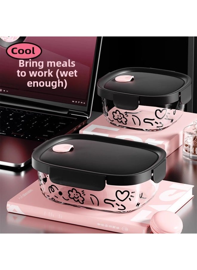 Generic - Xi Le Buckle Microwave Oven Heating Glass Lunch Box Work With Meal Lunch Box Fruit Lunch Box Fresh-keeping Box New Generation-Specifications:Original Cloud Food Box Rectangular Three Compartments - Image 1