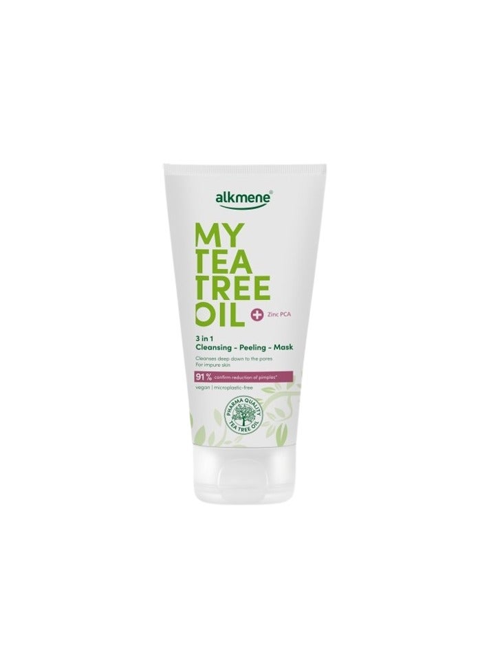 Alkmene My Tea Tree Oil 3in1 Cleansing & Anti-Pimple Peeling Mask with Zinc PCA for Impure Skin - vegan, microplastic free, non comedogenic 150 ml