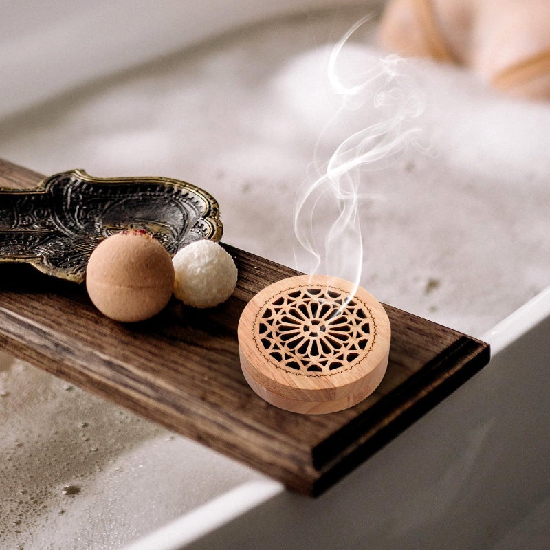 Solid Wood Incense Burner with Hollow Carving Home Fragrance Meditation Holder and Sticks - Image 5