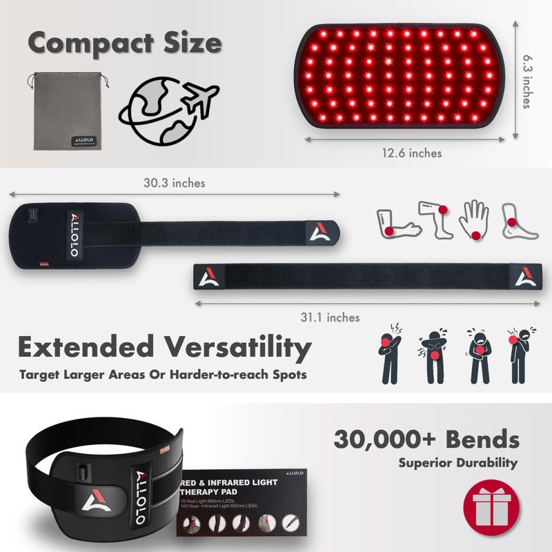 ALLOLO Red Light Therapy for Body, 3-in-1 LED Bead Red Light Therapy Belt with Timer Remote Control, 12.6*6.3 660nmu0026850nm Infrared Light Therapy for Body Back Waist Shoulder Knee Joint (Corded) - Image 4