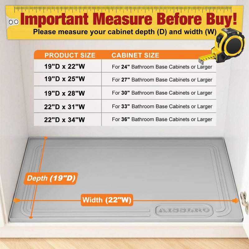 Aisslro Under Sink Mat 28" X 19", Waterproof Silicone Under Sink Mats for Kitchen, Anti-Leak Shelf Liner & Cabinet Protector with Raised Edge, [BPA Free] Bathroom Tray Home Organizer, Grey - Image 2