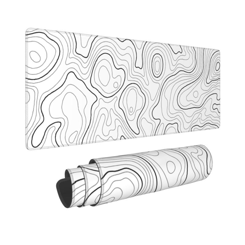 White Topographic Contour Gaming Mouse Pad 315 X 118 Inch XL Geographic Map Lines Print Big Mousepad Extended Large Laptop Keyboard Mouse Mat NonSlip Rubber Base with Stitched Edges for Home Office