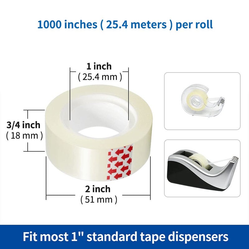 PCKPGON Transparent Tape Refills, 6 Rolls, 3/4 x 1000 Inches, 1 inch Core, Clear Desk Refillable Tape Dispenser Refill Rolls, Glossy Gift Wrapping Tape, Engineered for Home Office School Use - Image 2