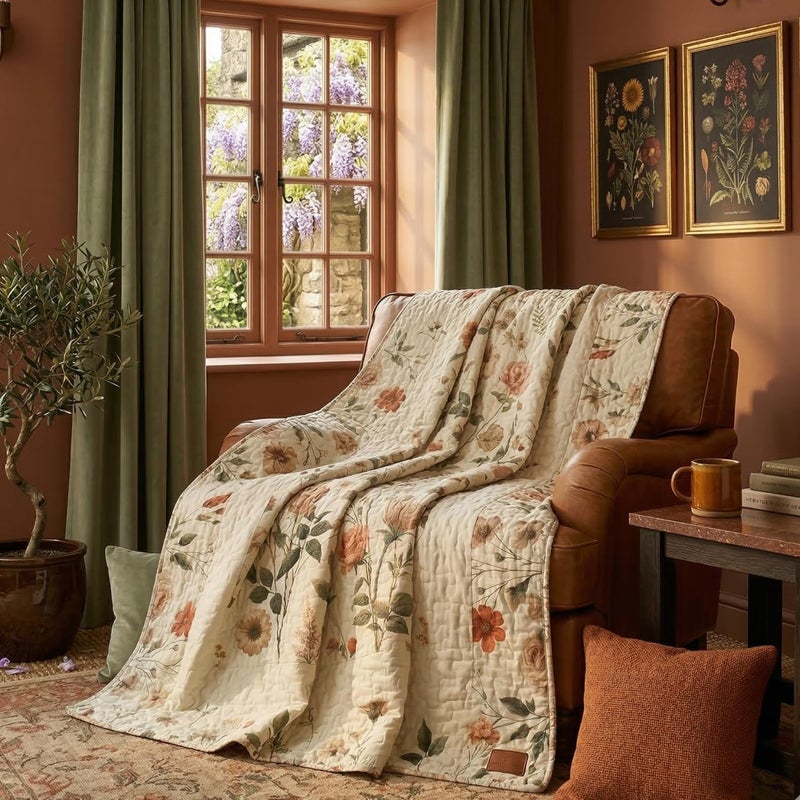 DaDa Bedding Enchanted Meadow Reversible Floral Cozy Lightweight Lap Throw - Perfect for Couch or Bed, Beige Victorian Garden Pallete, All-Season Comfort, Machine Washable, 50x60 Inches - Image 3