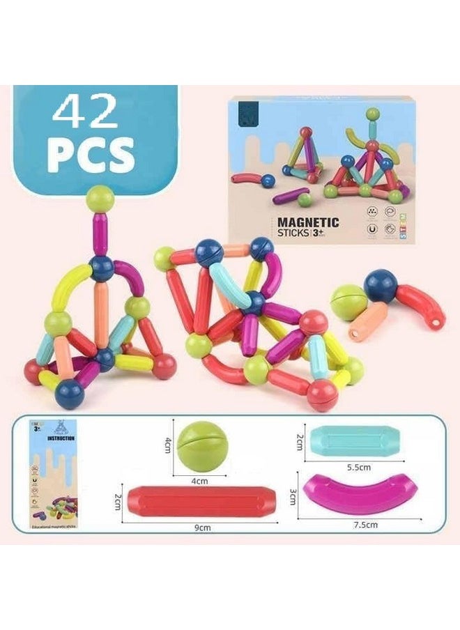 Galaxy Hi-Tech - Galaxy Hi-Tech Magnetic Sticks Building Blocks for Kids Toys for Girls Magnetic Toys for Boys Age 3+ Year Old Educational Stem Learning Magnet Stick with Balls Game Set (42 Pcs) - Image 1