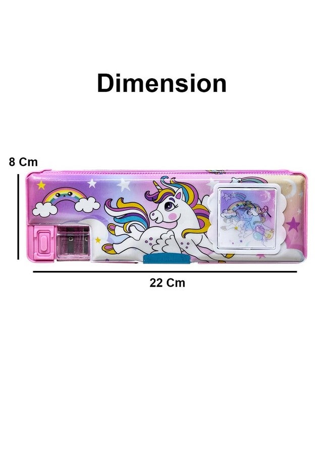 PARTEET Unicorn Printed Pencil Box Combo 1 Dual Side Magnetic Pencil Box with 1Lead Pencil, 1Scale, 1Glitter Pen, 1 Eraser, 1Stick Notes and Water Colours -Stationary Organizer for Kids. - Image 3