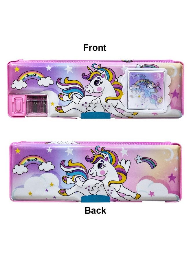 PARTEET Unicorn Printed Pencil Box Combo 1 Dual Side Magnetic Pencil Box with 1Lead Pencil, 1Scale, 1Glitter Pen, 1 Eraser, 1Stick Notes and Water Colours -Stationary Organizer for Kids. - Image 5