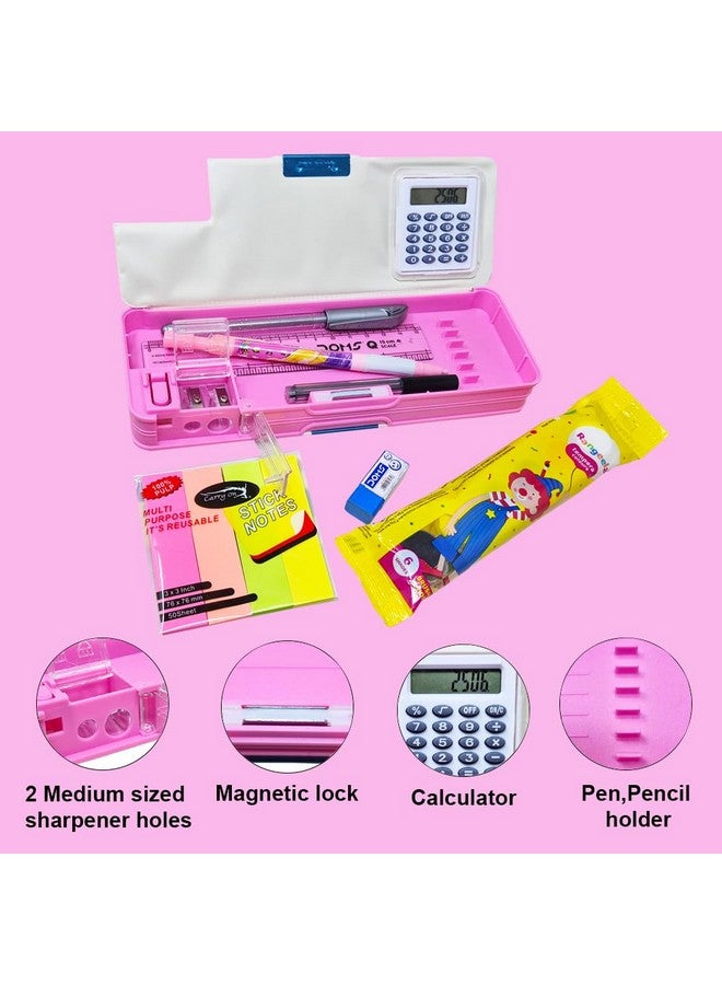 PARTEET Unicorn Printed Pencil Box Combo 1 Dual Side Magnetic Pencil Box with 1Lead Pencil, 1Scale, 1Glitter Pen, 1 Eraser, 1Stick Notes and Water Colours -Stationary Organizer for Kids. - Image 4