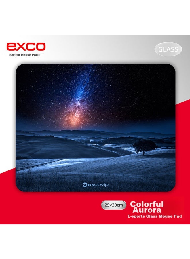 Exco Glass Mouse Pad, Professional E-sports Gaming Photovoltaic Mouse Pad, Hard Colorful Pad, For Computer Office Laptop, Small And Medium Size, 250*200mm, Colorful Aurora 0098 - Image 1