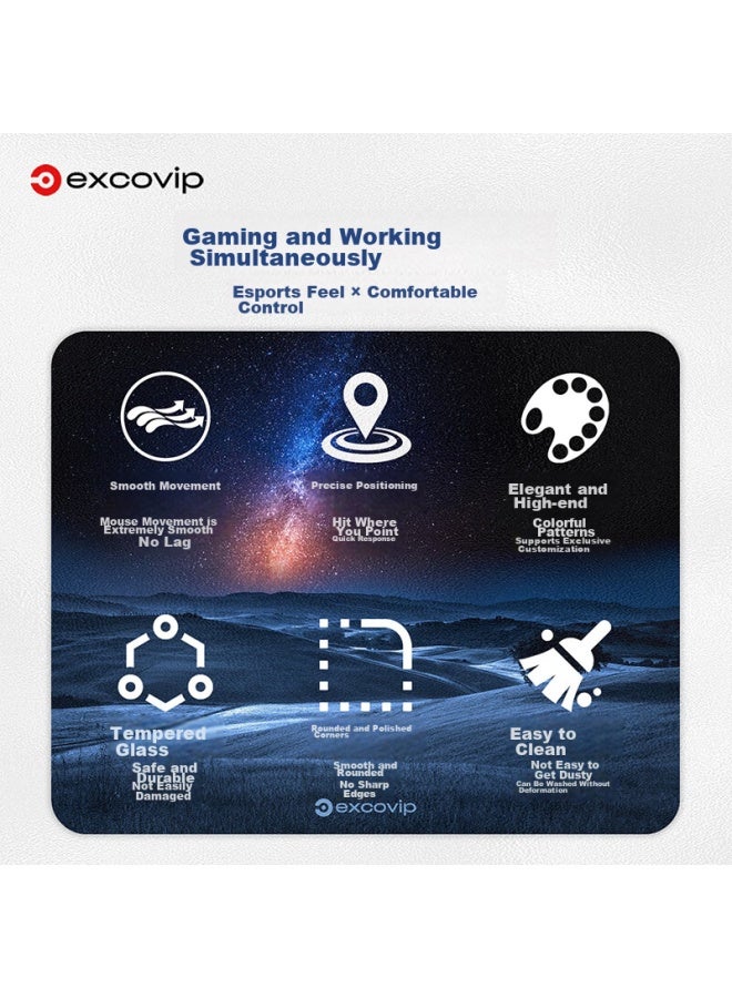 Exco Glass Mouse Pad, Professional E-sports Gaming Photovoltaic Mouse Pad, Hard Colorful Pad, For Computer Office Laptop, Small And Medium Size, 250*200mm, Colorful Aurora 0098 - Image 4