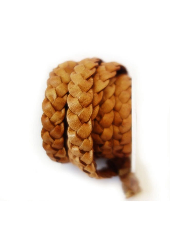 Cords Craft, 10mm 3 Ply Flat Braided Genuine Leather Cord, Flat Leather Cord, Braided Leather Cord, Leather Cord, Tan Color, Hand Braided, Roll of 2 Meters - Image 1