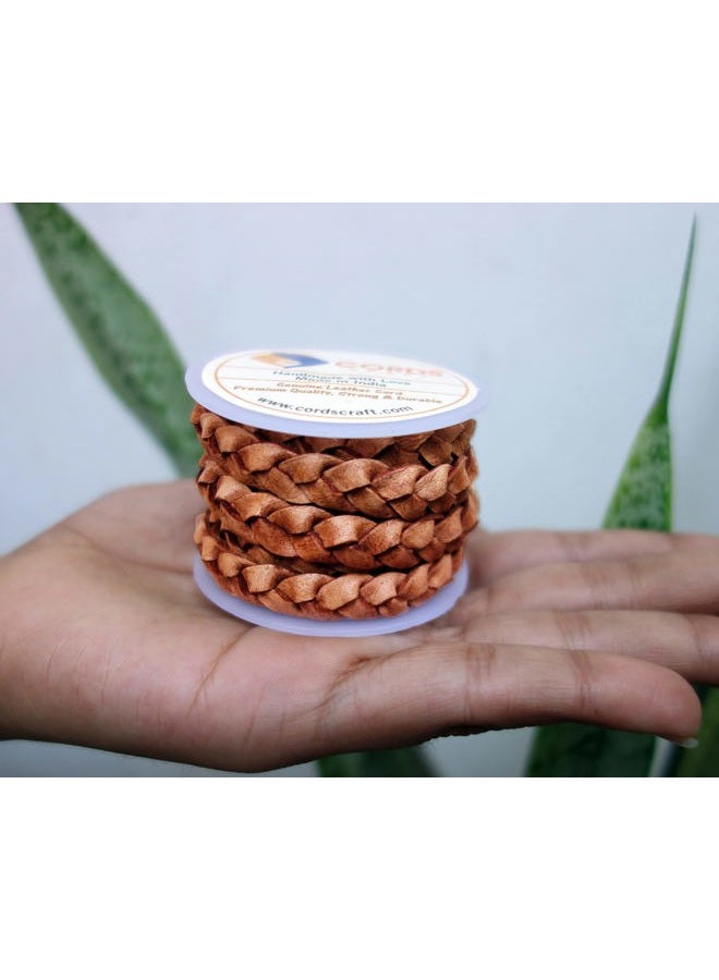 Cords Craft, 10mm 3 Ply Flat Braided Genuine Leather Cord, Flat Leather Cord, Braided Leather Cord, Leather Cord, Tan Color, Hand Braided, Roll of 2 Meters - Image 3