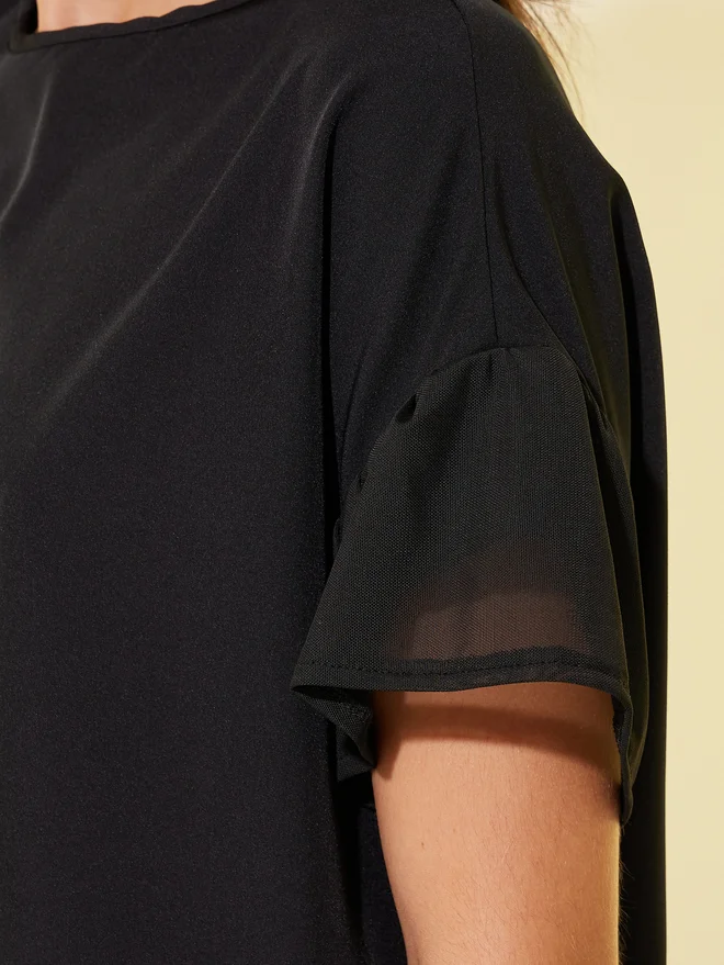 Take Two Take Two Solid Mesh Sleeves Top and Pants Co-Ords