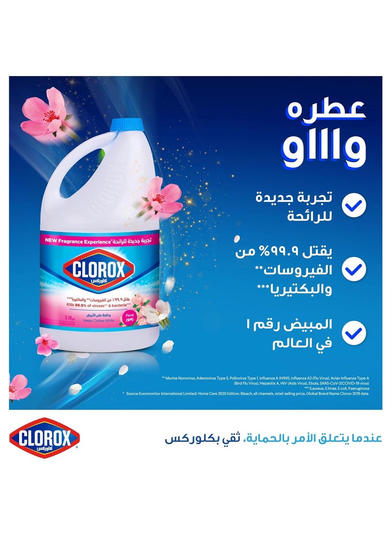 Clorox Bleach Liquid 3.78L, Floral Fragrance, New Scent Experience, Kills 99.9% of Viruses & Bacteria, Cleans and Sanitizes - Image 2