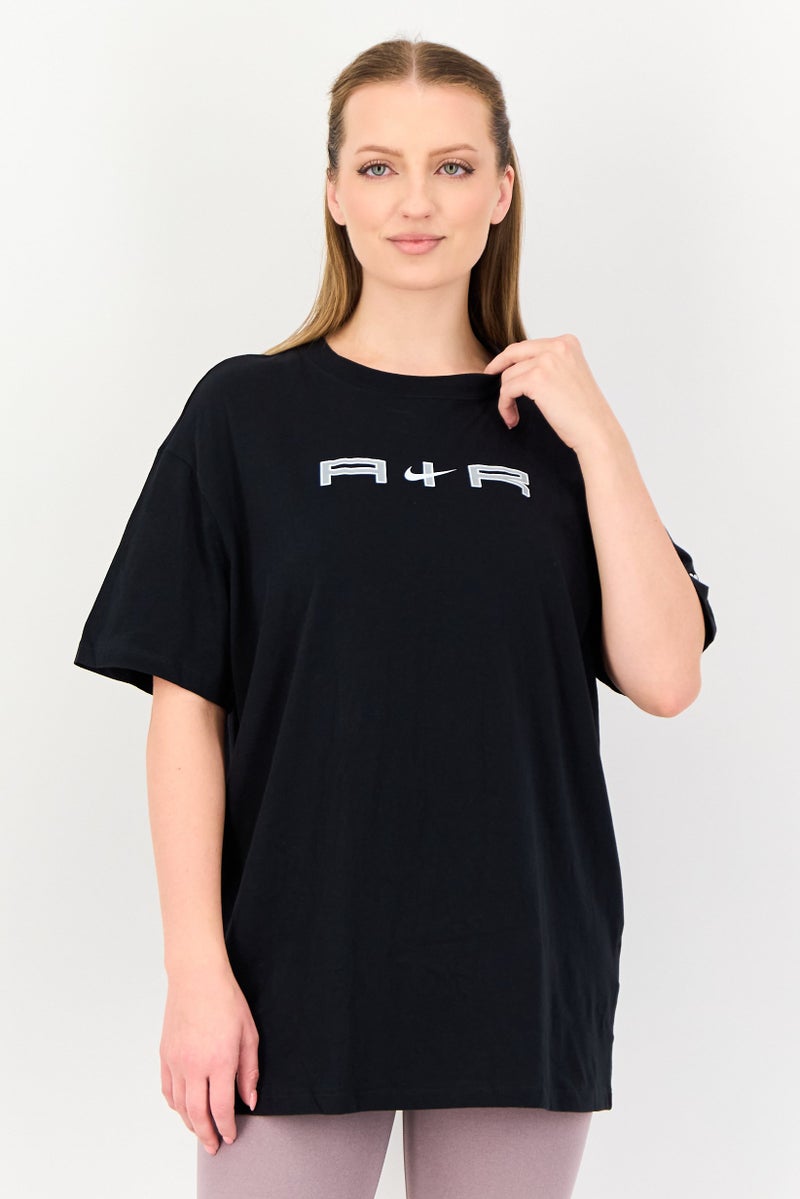 Nike تي شيرت تدريب قصير الأكمام بتصميم فضفاض للنساء من نايك × إير، أسود - Image 1