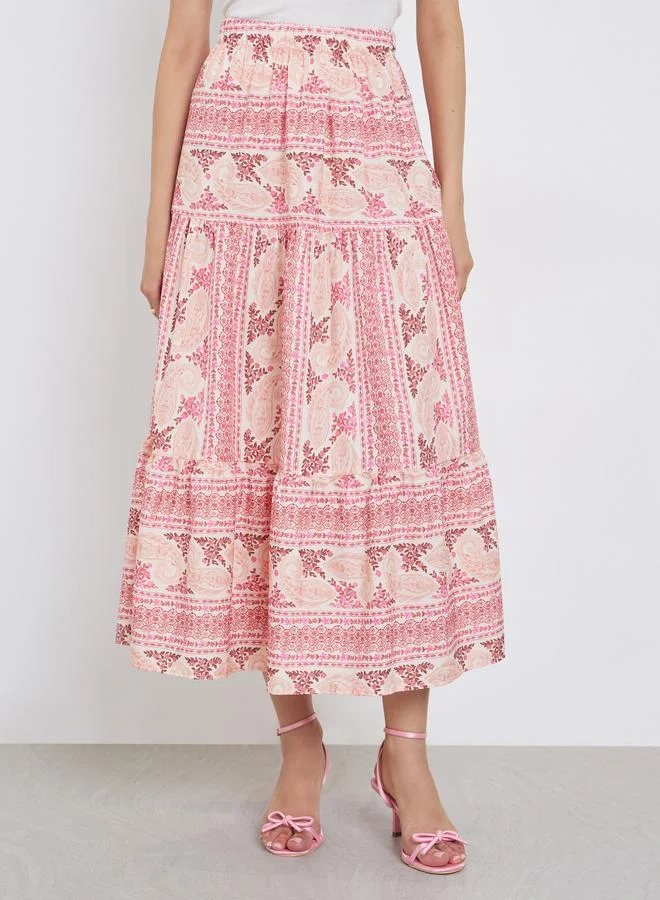 Take Two Take Two Floral Print Elastic Waist A-Line Midi Skirt