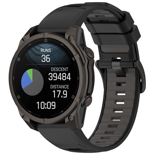 LOKEKE Compatible with Garmin Fenix 8 Replacement Wrist Band - 22mm Replacement Silicone Wrist Watch Band Strap Compatible with Garmin Fenix 8/8 Pro Amoled 47mm(Black+Gray) - Image 2
