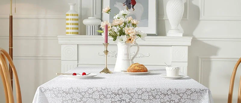 Style Meiwa Lux Lace Look PVC Stain-Proof Transparent Non-Slip Tablecloth - White