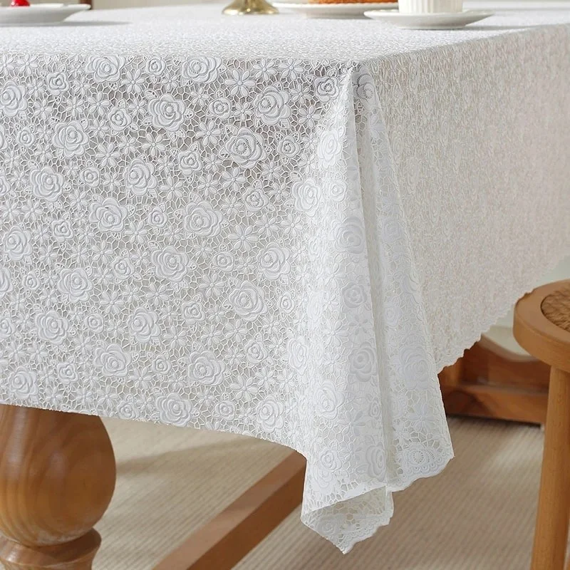 Style Meiwa Lux Lace Look PVC Stain-Proof Transparent Non-Slip Tablecloth - White