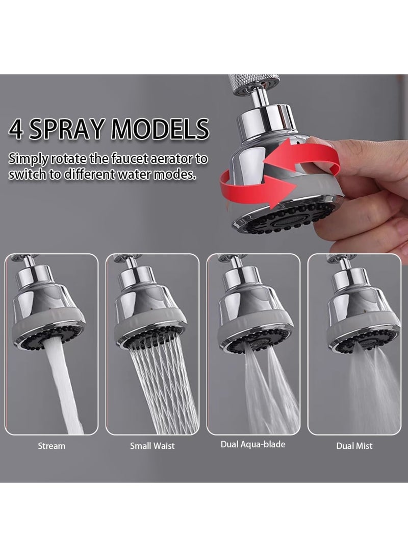 SOLARAE 360 Degree Swivel Sink Faucet Aerator, Kitchen Faucet Head Replacement with 4 Spray Modes, Anti-Splash Sink Faucet Extender, High Pressure Large Flow Aerator, Silver - Image 3