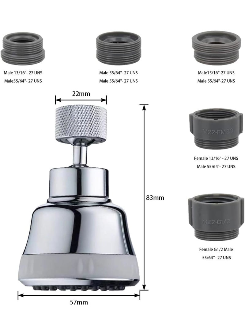 SOLARAE 360 Degree Swivel Sink Faucet Aerator, Kitchen Faucet Head Replacement with 4 Spray Modes, Anti-Splash Sink Faucet Extender, High Pressure Large Flow Aerator, Silver - Image 2
