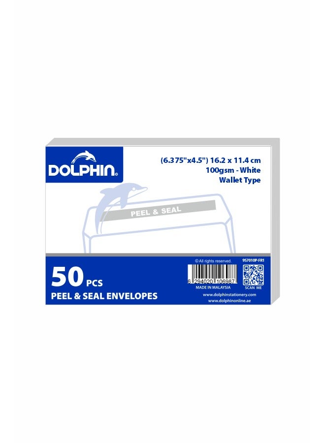 Dolphin White Coin Envelopes,6 x 4 Inches,  80 GSM, Peel & Seal Closure – Pack of 50, Made in Malaysia  - Image 2