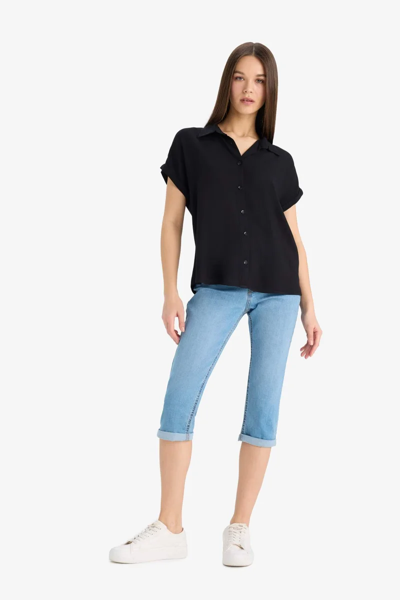 DeFacto Regular Fit Shirt Collar Viscose Short Sleeve Shirt