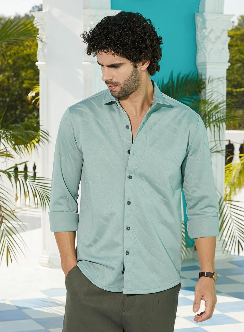 Campus Sutra Men's Sea Green Scratch-Tactile Shirt