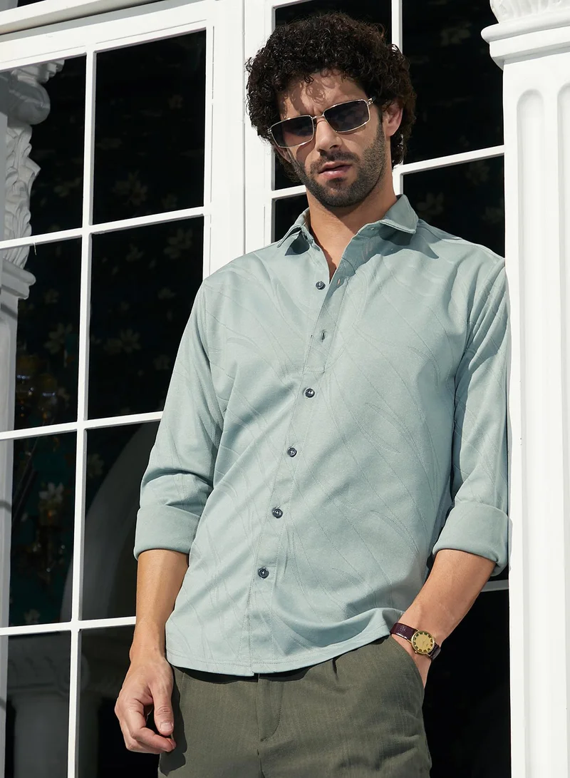 Campus Sutra Men's Sea Green Scratch-Tactile Shirt